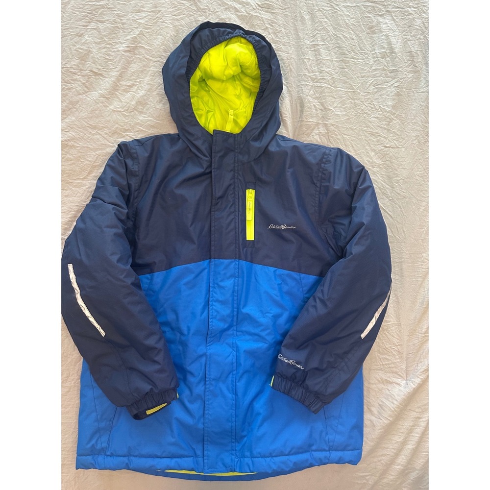 Eddie Bauer Kids Blue Colorblock Hooded Winter Jacket insulated ski L 14 likenew